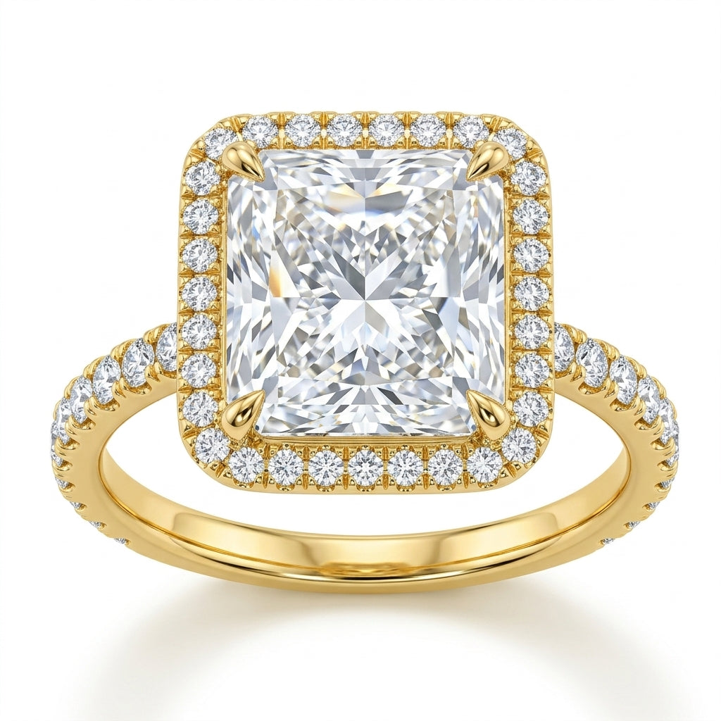 2.90 Ctw Halo Square Radiant Cut Diamond Ring H Color VS2 GIA Certified