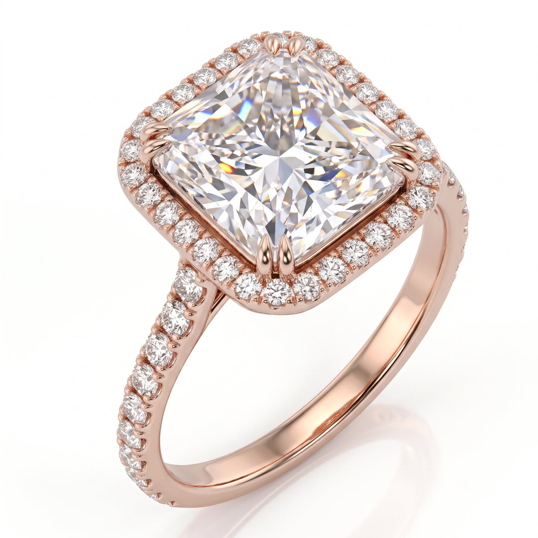 2.90 Ctw Halo Square Radiant Cut Diamond Ring H Color VS2 GIA Certified