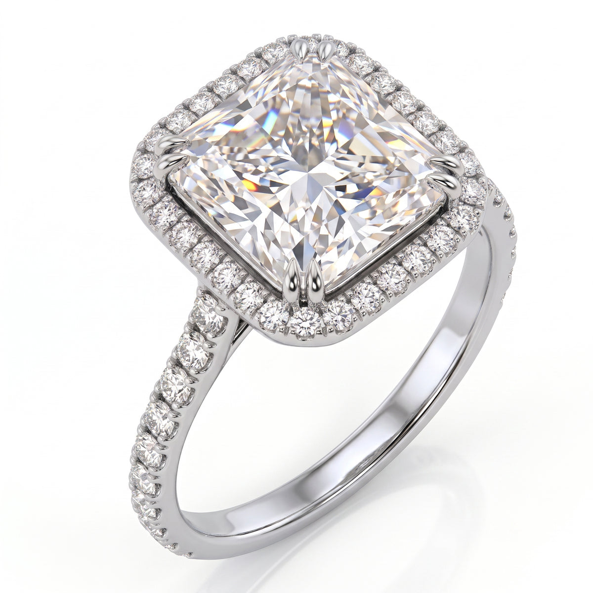 Halo_radiant_cut_diamond_ring_side_view_white_gold