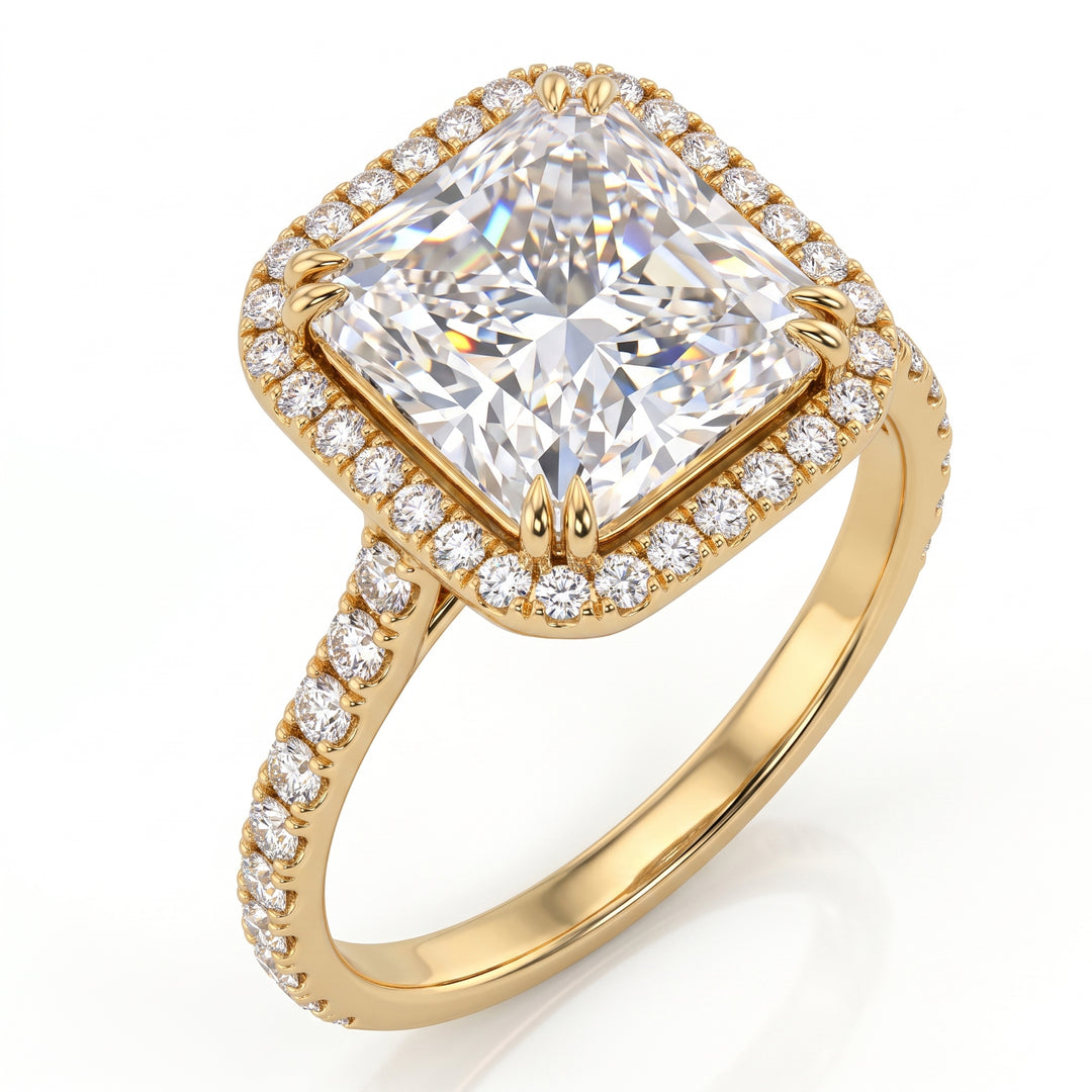2.90 Ctw Halo Square Radiant Cut Diamond Ring H Color VS2 GIA Certified