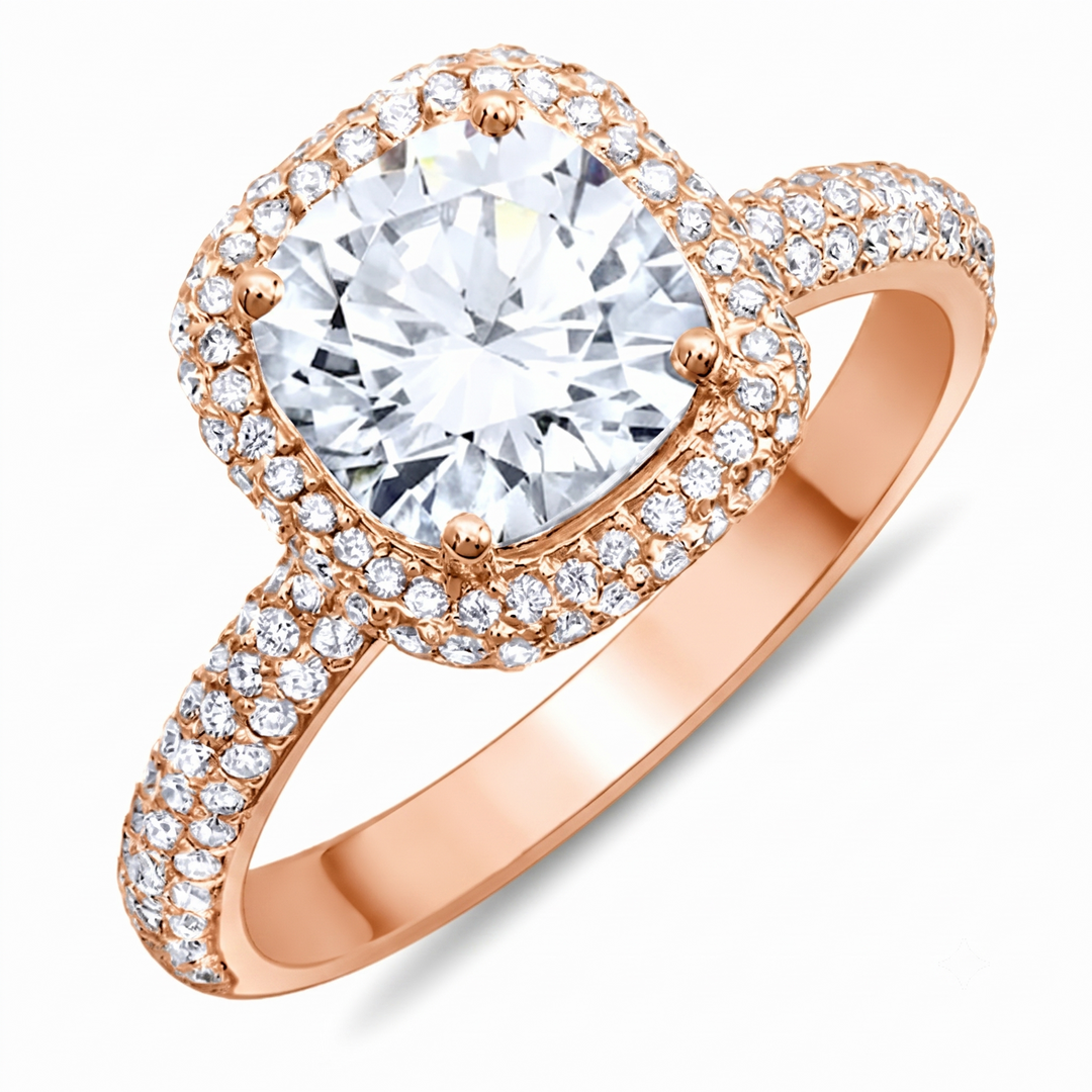 3.00 Ctw Cushion Cut Halo Pave Ring F Color VS1 GIA Certified