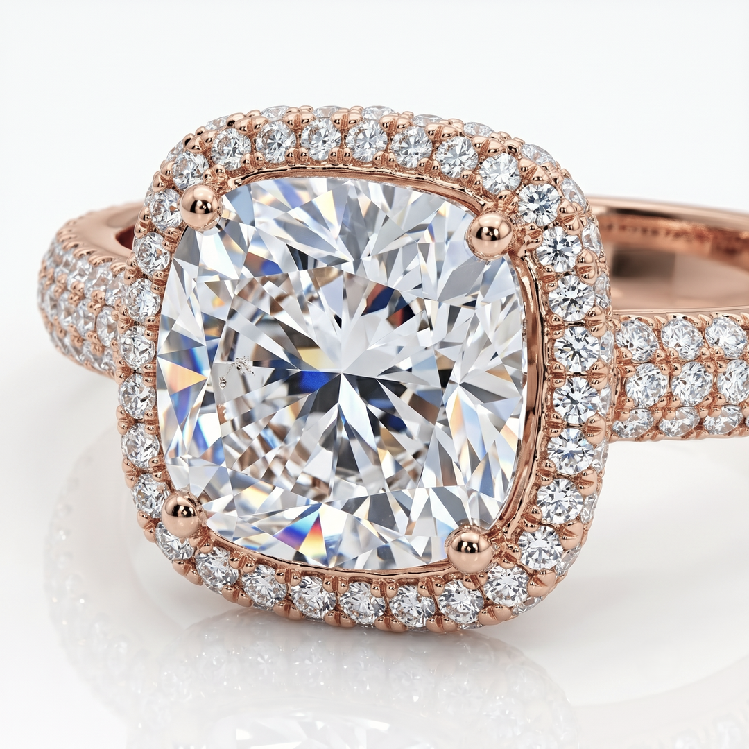 3.00 Ctw Cushion Cut Halo Pave Ring F Color VS1 GIA Certified