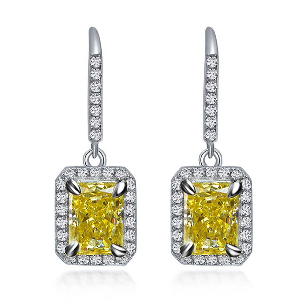 2.65 Ctw Canary Fancy Yellow Radiant Cut Halo Diamond Earrings VS1 GIA Certified