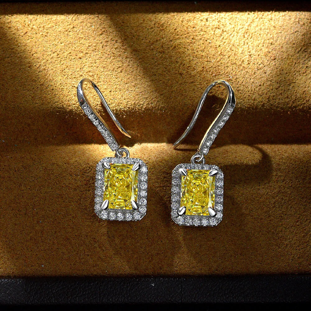 2.65 Ctw Canary Fancy Yellow Radiant Cut Halo Diamond Earrings VS1 GIA Certified