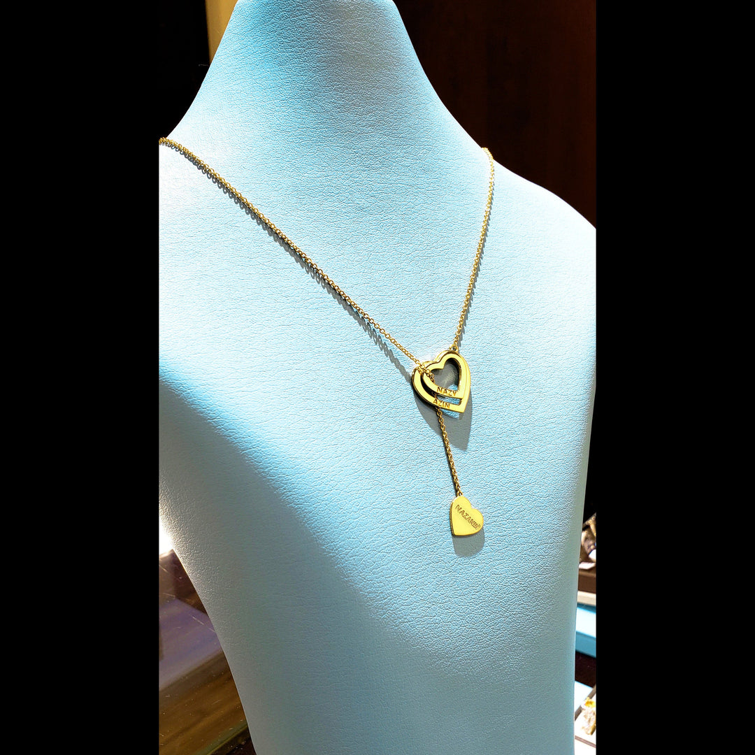Triple Heart Necklace with Gold Chain Customizable!