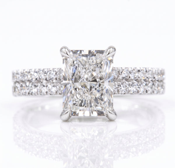 Radiant Cut Hidden Halo Two Row Engagement Ring