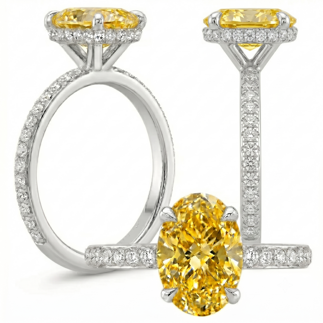 2.70 Ctw Fancy Yellow Oval Hidden Halo One-Row Pave Ring VVS1 GIA