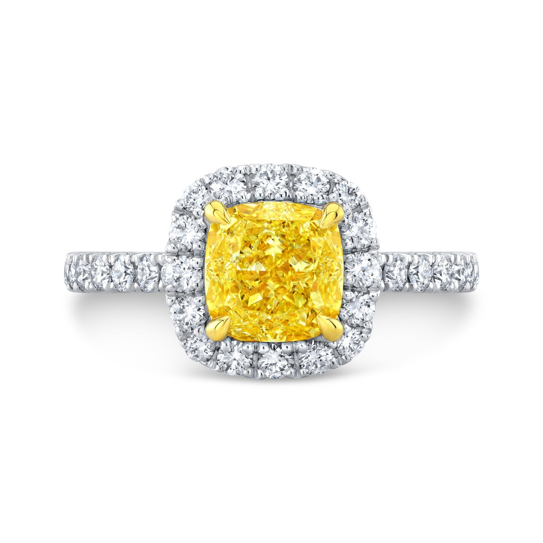 2.40 Ctw Halo Canary Fancy Yellow Cushion Pave Ring VS1 GIA