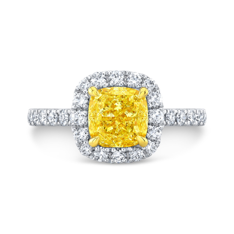 1.90 Ctw Halo Canary Fancy Light Yellow Cushion Pave Ring VVS1 GIA