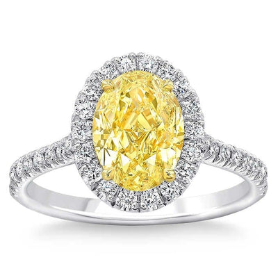 Lab Grown Yellow Oval Cut Halo Diamond Ring VVS2 IGI Certified 3.90 Ctw