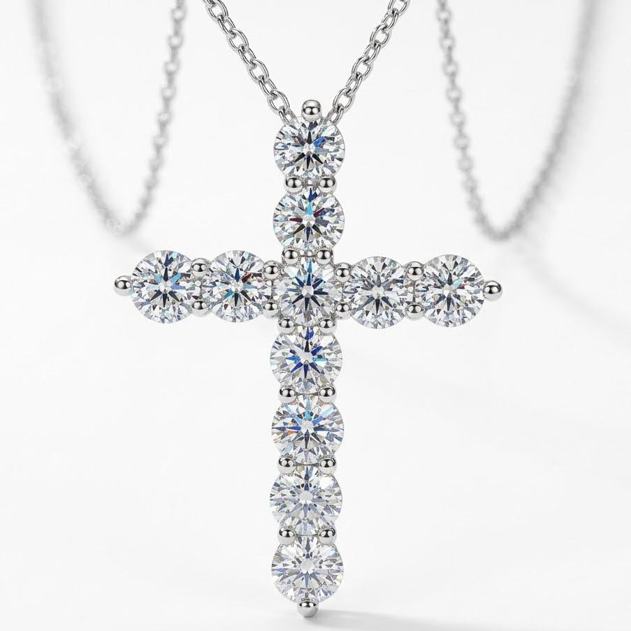 Cross diamond pendant with chain in white gold