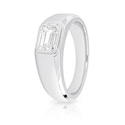 Lab Grown East-West Men's Emerald Cut Diamond Bezel Ring IGI Certified