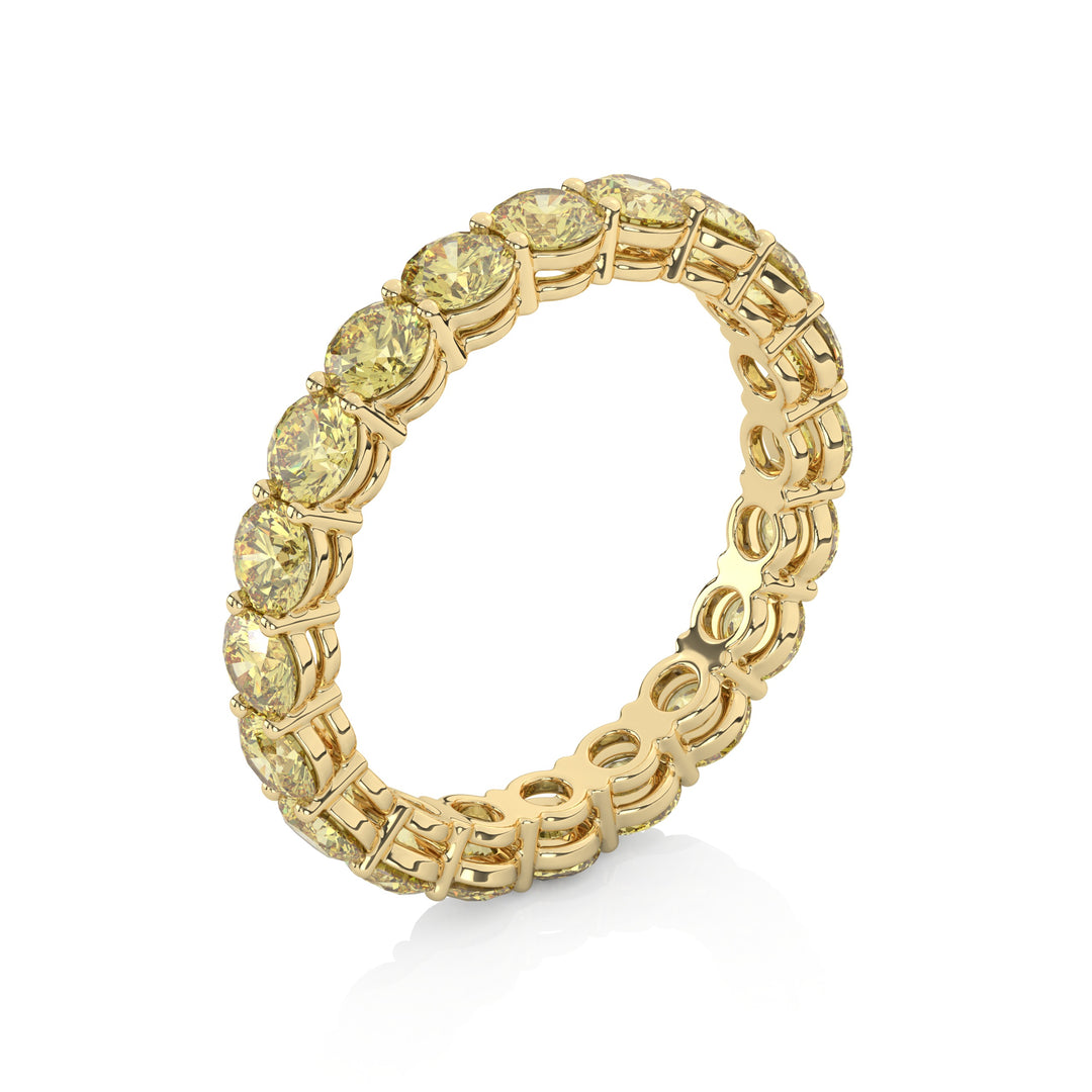 Fancy Intense Yellow Round Cut Eternity Band in yellow gold