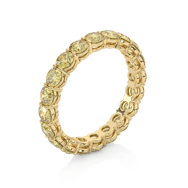 Fancy Intense Yellow Round Cut Eternity Band in yellow gold