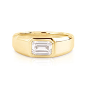 Lab Grown East-West Men's Emerald Cut Diamond Bezel Ring IGI Certified