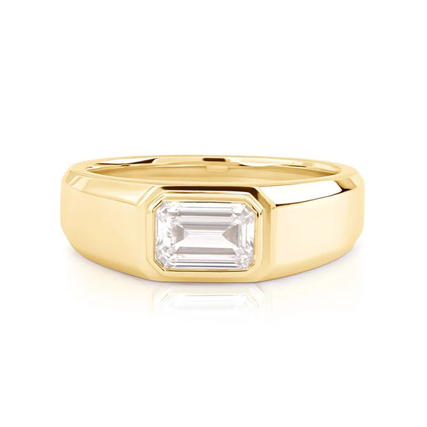 Lab Grown East-West Men's Emerald Cut Diamond Bezel Ring IGI Certified