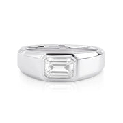 Lab Grown East-West Men's Emerald Cut Diamond Bezel Ring IGI Certified