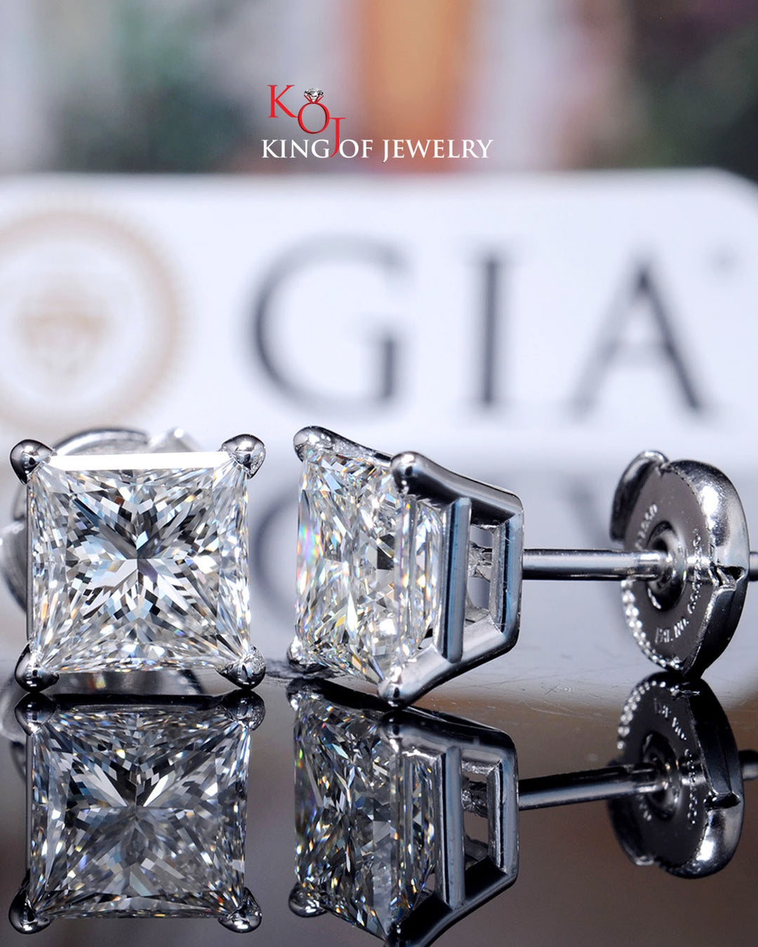 3.00 Ct. Princess Cut Diamond Stud Earrings H Color SI1 Clarity GIA Certified