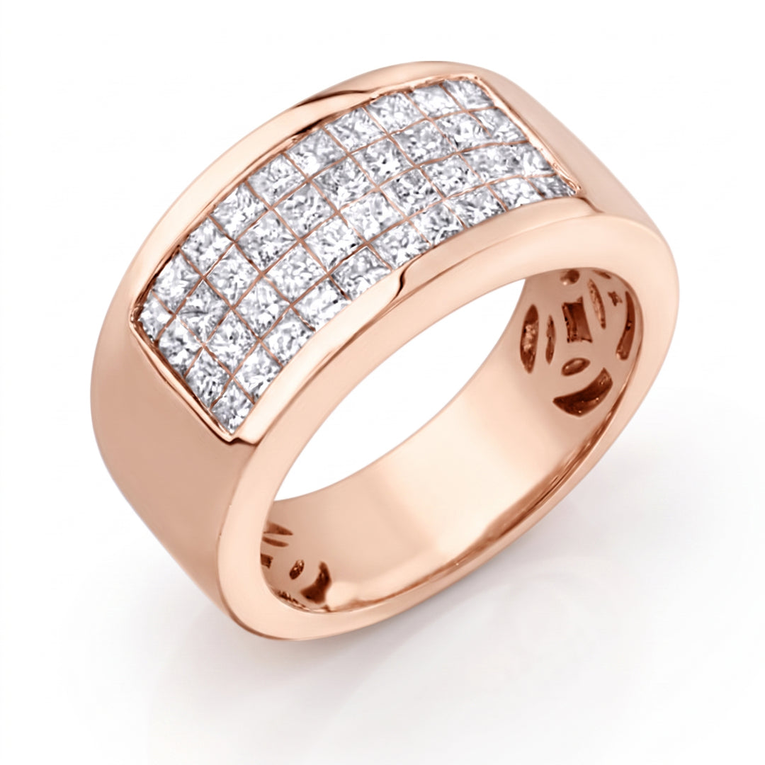 2.50 Ctw Men's Diamond Ring Invisible Set Princess Cut F-G Color VS1