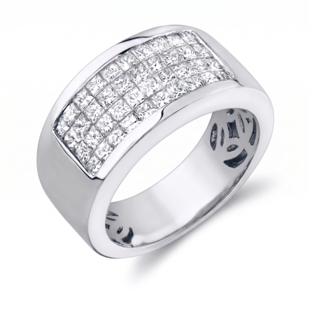 2.50 Ctw Men's Diamond Ring Invisible Set Princess Cut F-G Color VS1