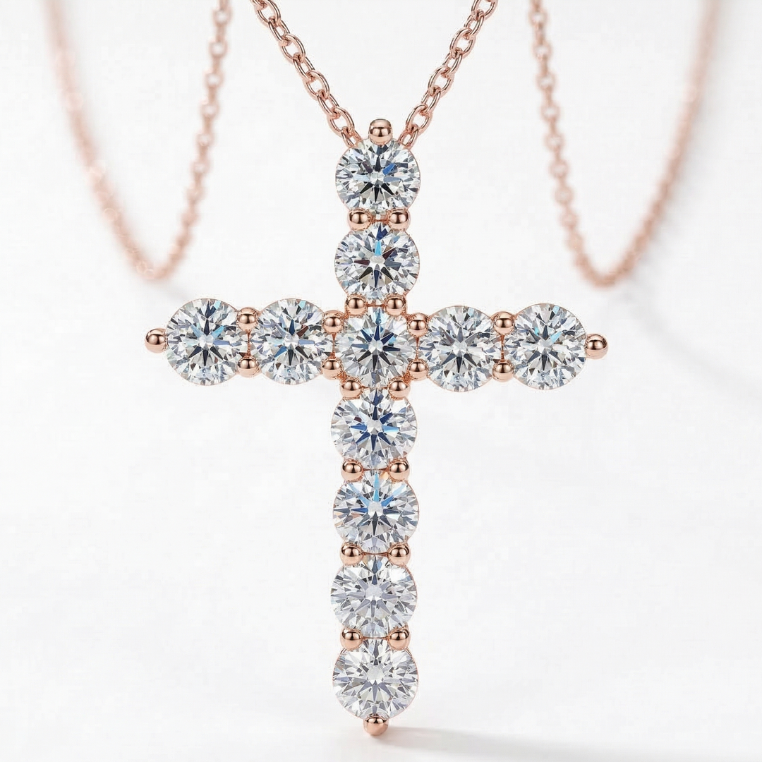 Cross diamond pendant with chain in rose gold