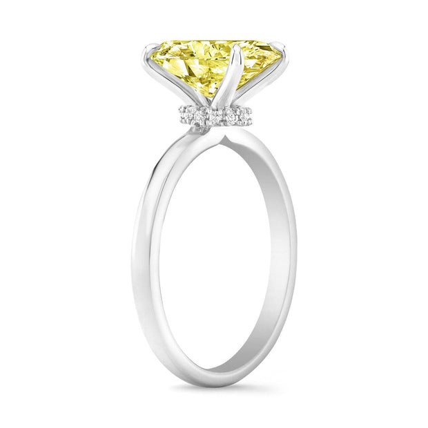 2.30 Ctw Canary Fancy Light Yellow Oval Cut  Hidden Halo Diamond Ring VVS1 GIA