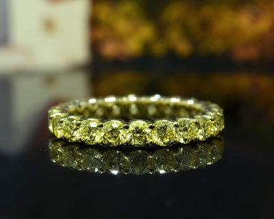 2.00 Ctw Fancy Yellow Round Cut Diamond U-Setting Eternity Ring