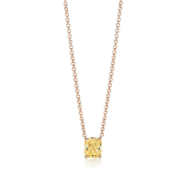 1.30 Ct Cushion Cut Natural Canary Fancy Yellow Necklace VS1 GIA Certified