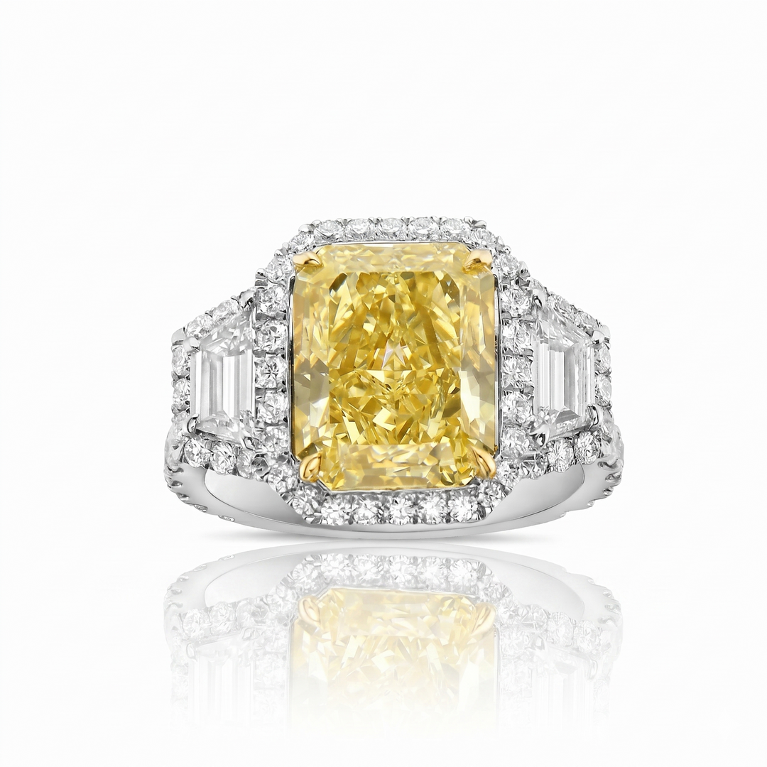 5.40 Ctw Fancy Light Yellow Radiant & Trapezoid Ring VVS2 GIA Certified