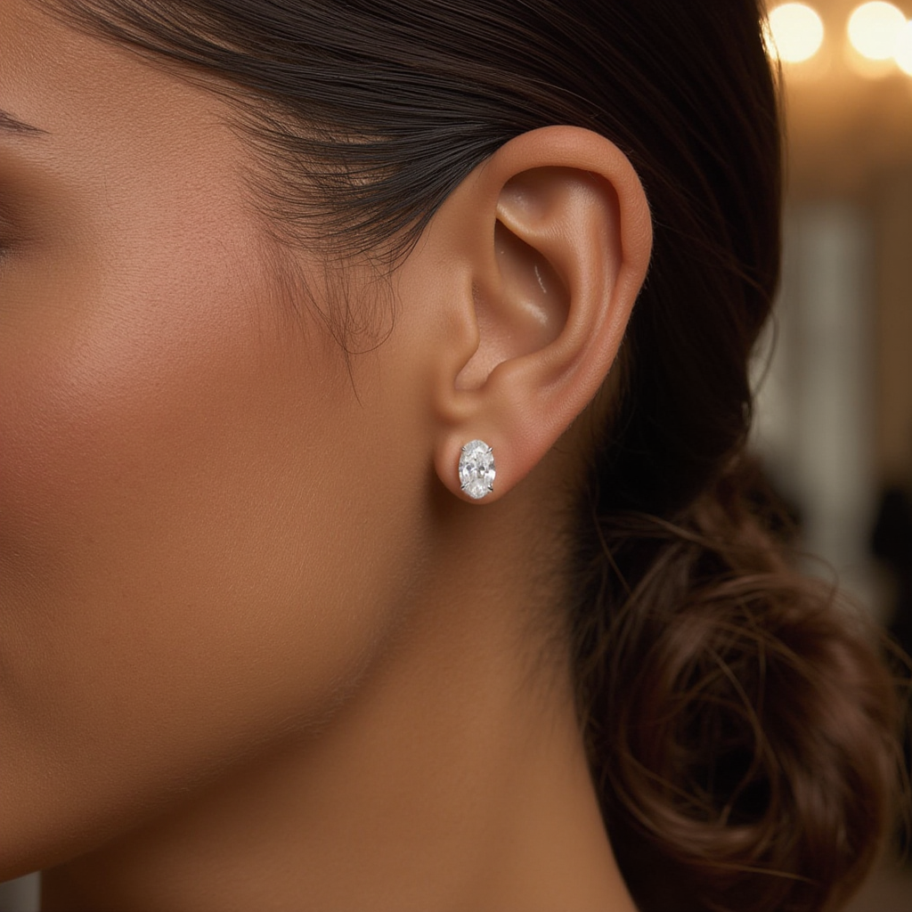 Lab grown oval cut stud earrings