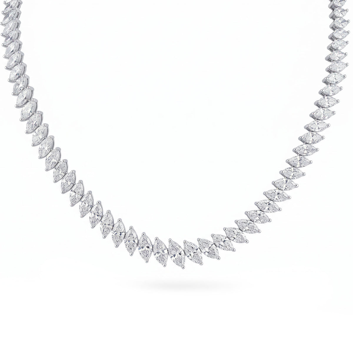 Marquise graduated tennis necklace white gold white background