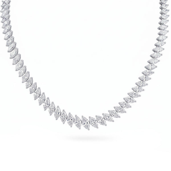 marquise graduated tennis necklace white gold white background