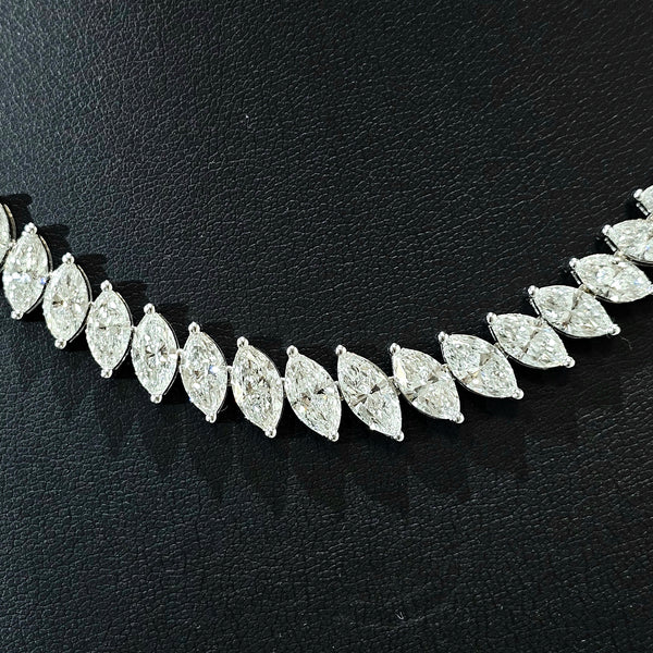 marquise graduated tennis necklace white gold front zoom live shot