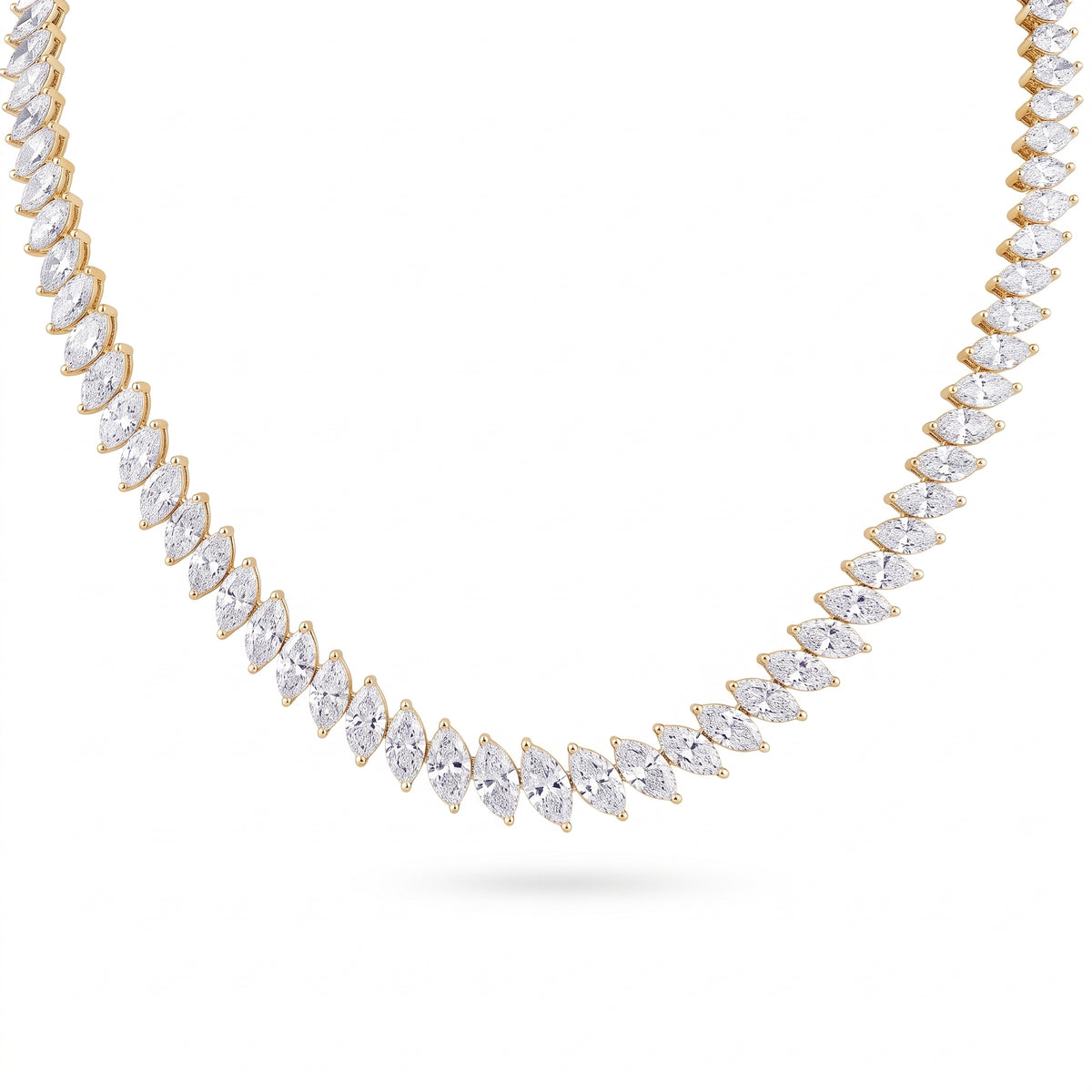 Marquise graduated tennis necklace yellow gold white background