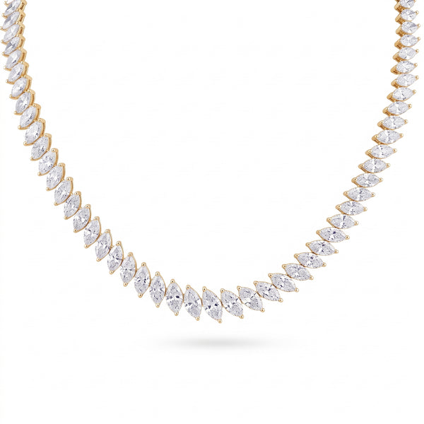marquise graduated tennis necklace yellow gold white background