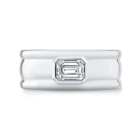 1.00 Ct. Emerald Cut Diamond Bezel Set Men's Ring H Color VS1 GIA Certified