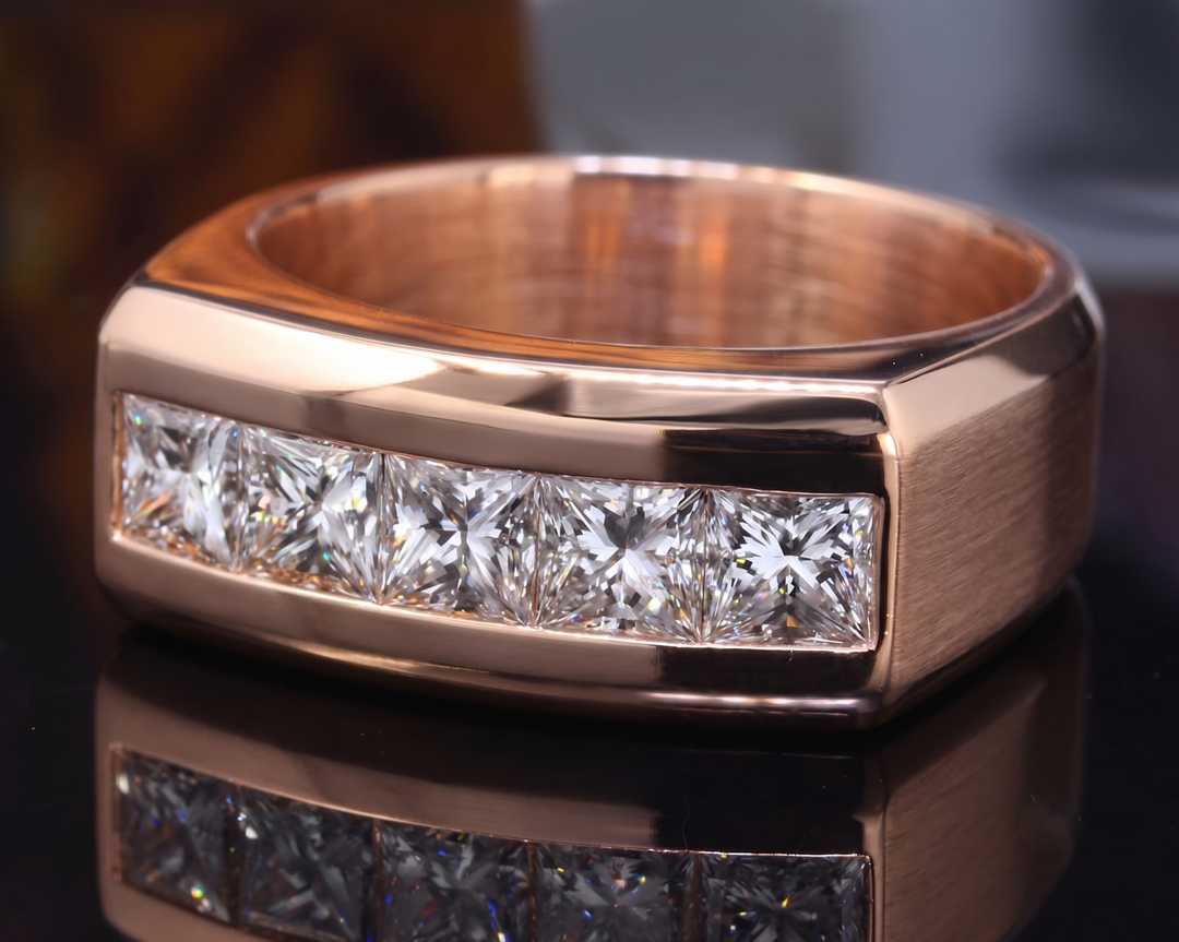 Men's Princess Cut Channel Ring 10mm Wide D color VVS1 GIA Certified (2 Ctw.)