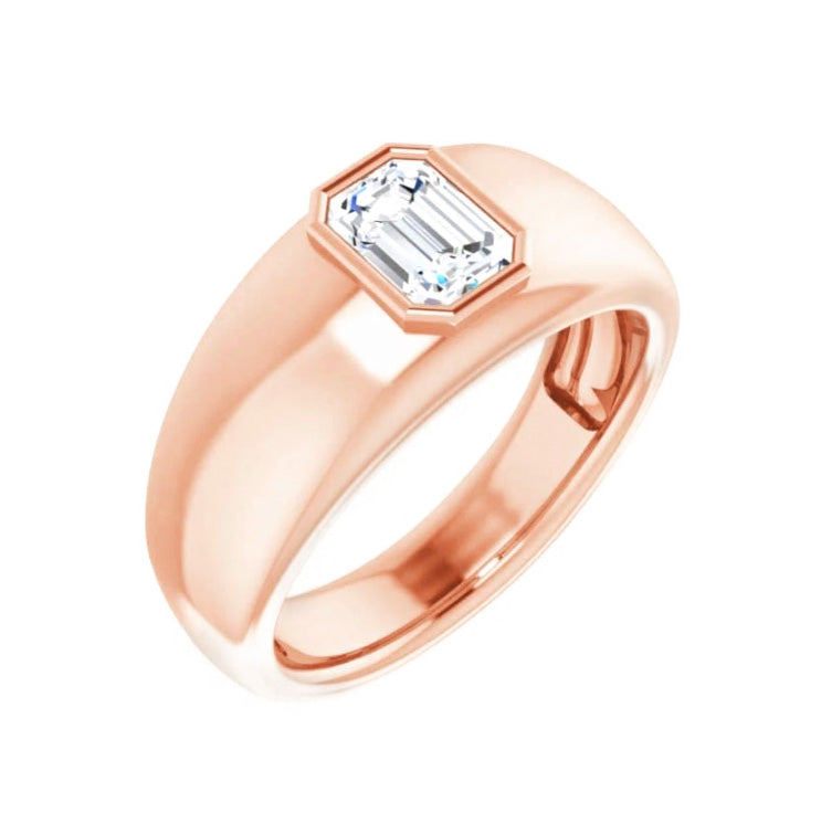 Lab Grown Men's Emerald Cut Diamond Ring Bezel Set IGI Certified