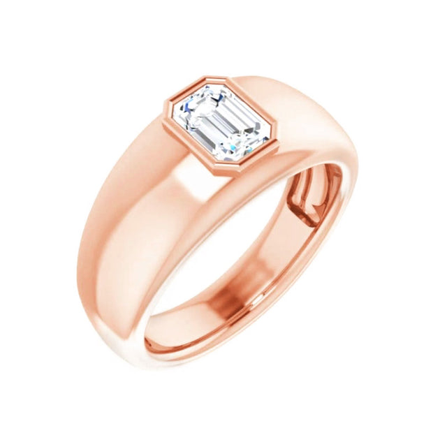 Lab Grown Men's Emerald Cut Diamond Ring Bezel Set IGI Certified