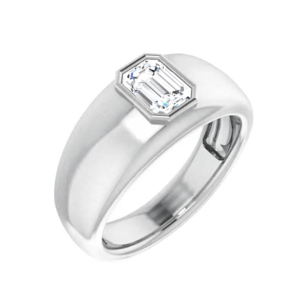 Lab Grown Men's Emerald Cut Diamond Ring Bezel Set IGI Certified