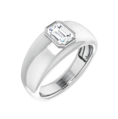 Lab Grown Men's Emerald Cut Diamond Ring Bezel Set IGI Certified