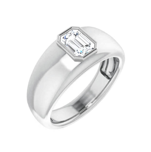 Lab Grown Men's Emerald Cut Diamond Ring Bezel Set IGI Certified