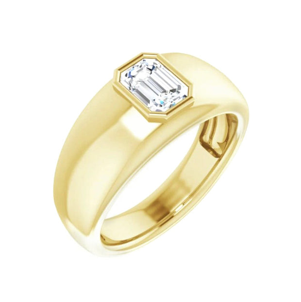 Lab Grown Men's Emerald Cut Diamond Ring Bezel Set IGI Certified