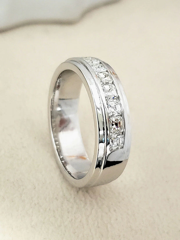 Lab Grown Asscher Cut Diamond 8-Stone Channel Men's Ring 8mm (1.50 Ctw)