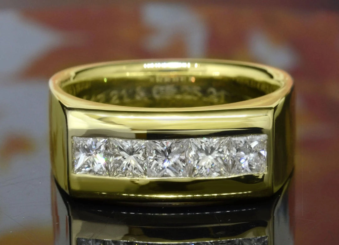 Lab Grown Men's Princess Cut 5 Stone Channel Set Ring 10mm IGI Certified