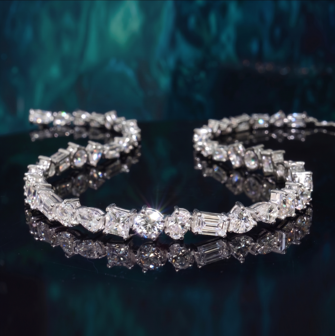 mix shape tennis necklace round oval emerald heart pear princess cut magnified
