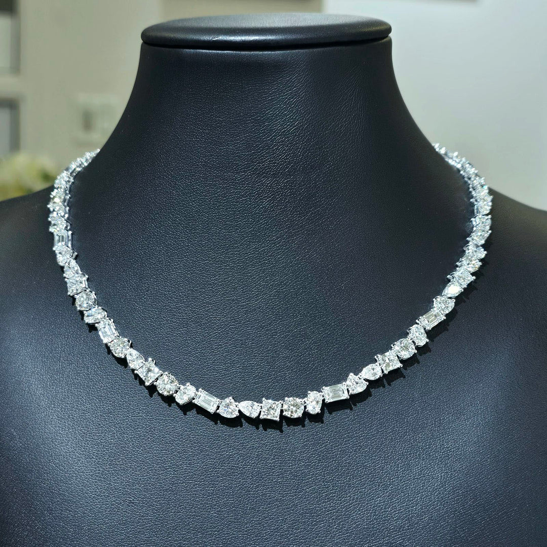 mix shape tennis necklace round oval emerald heart pear princess cut on blk manequin