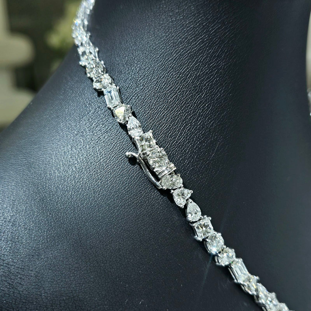 mix shape tennis necklace round oval emerald heart pear princess cut side view  lock