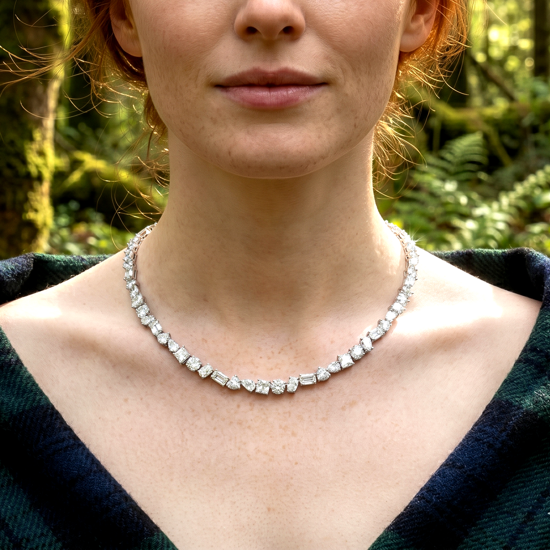 Mix Shape Diamonds Tennis Necklace - Lab Grown Diamonds (37.00 Ctw)
