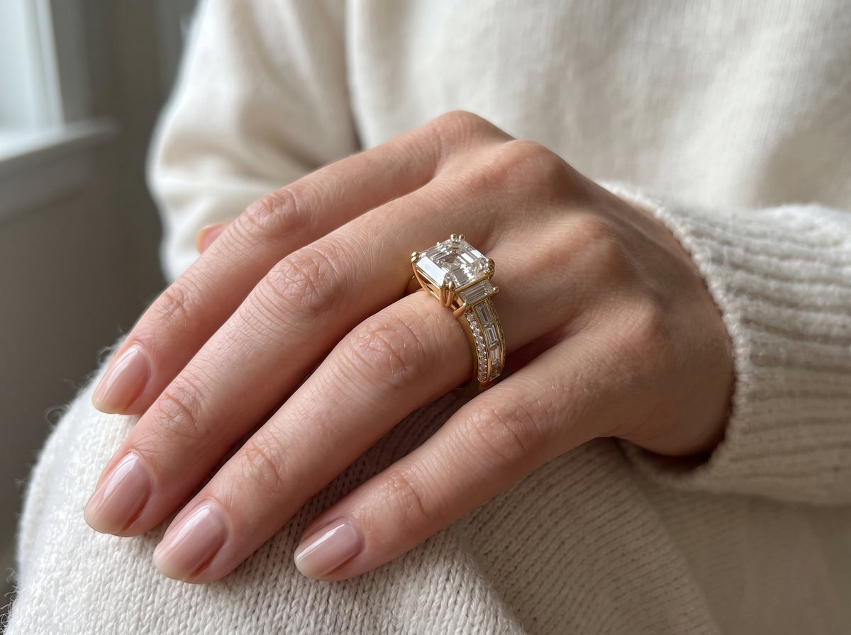 Asscher cut empire ring with baguettes i color vs1 gia certified (1